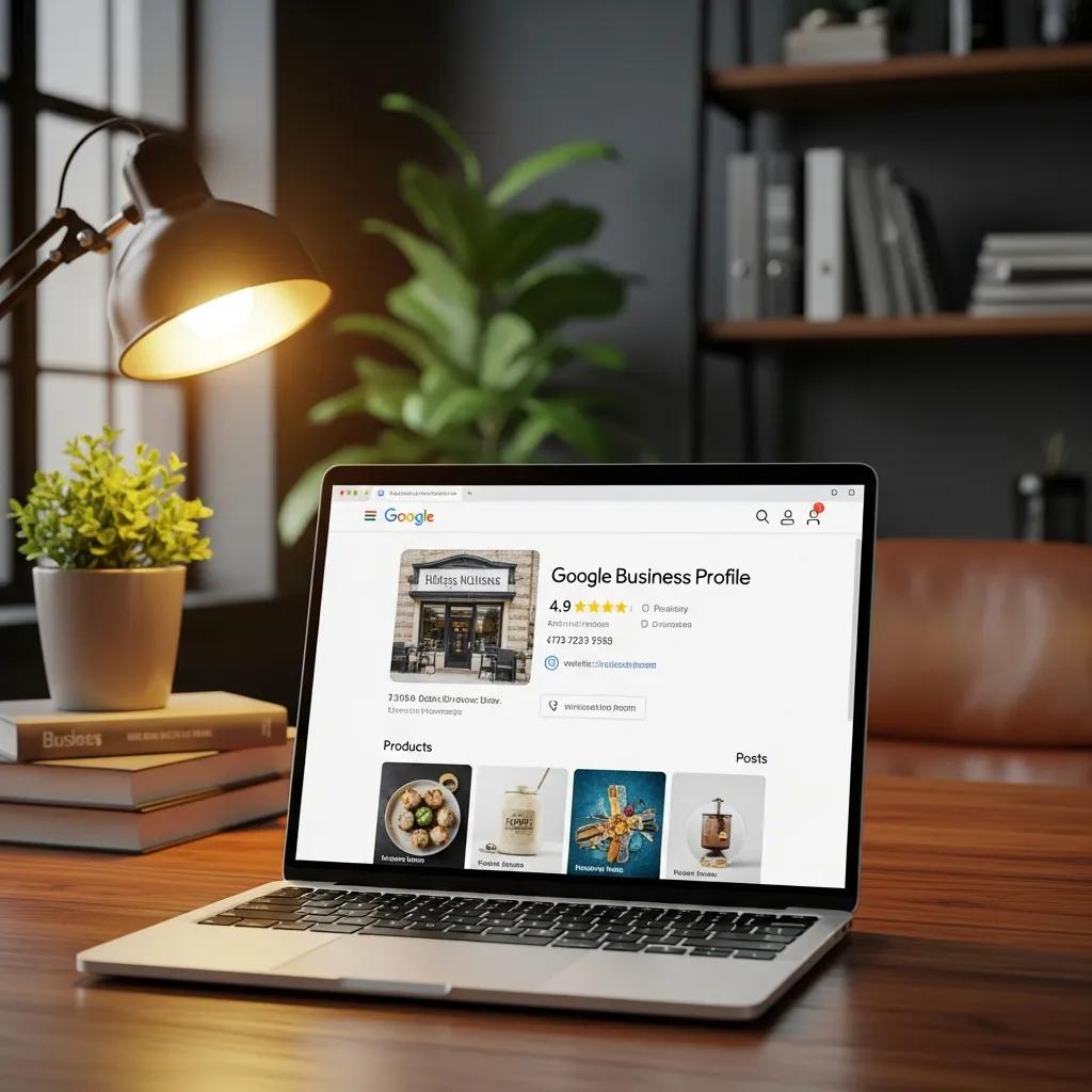 A laptop showing an optimised Google Business Profile for local discovery
