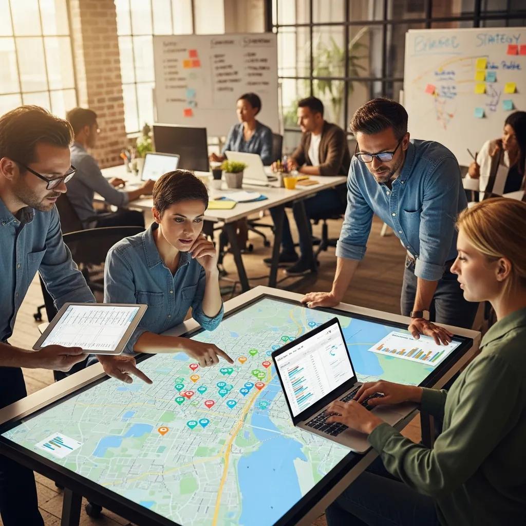 A team working on local SEO strategy and Google Maps data
