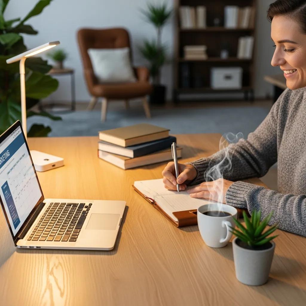 Individual preparing for a digital marketing consultation with a notebook and laptop